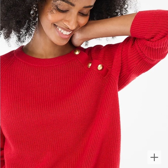 J crew classic cardinal red Button raglan crewneck sweater - Picture 1 of 5